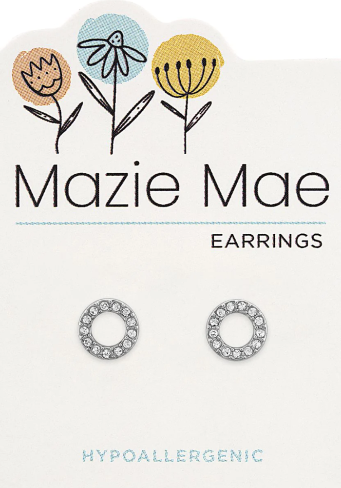 Mazie Mae Silver Crystal Open Circle Stud Earrings