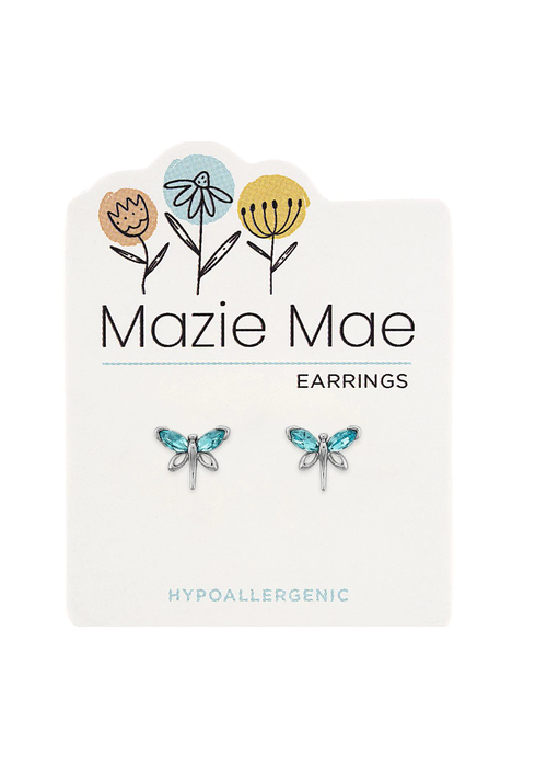 Mazie Mae Silver Aquamarine Dragonfly Stud Earrings
