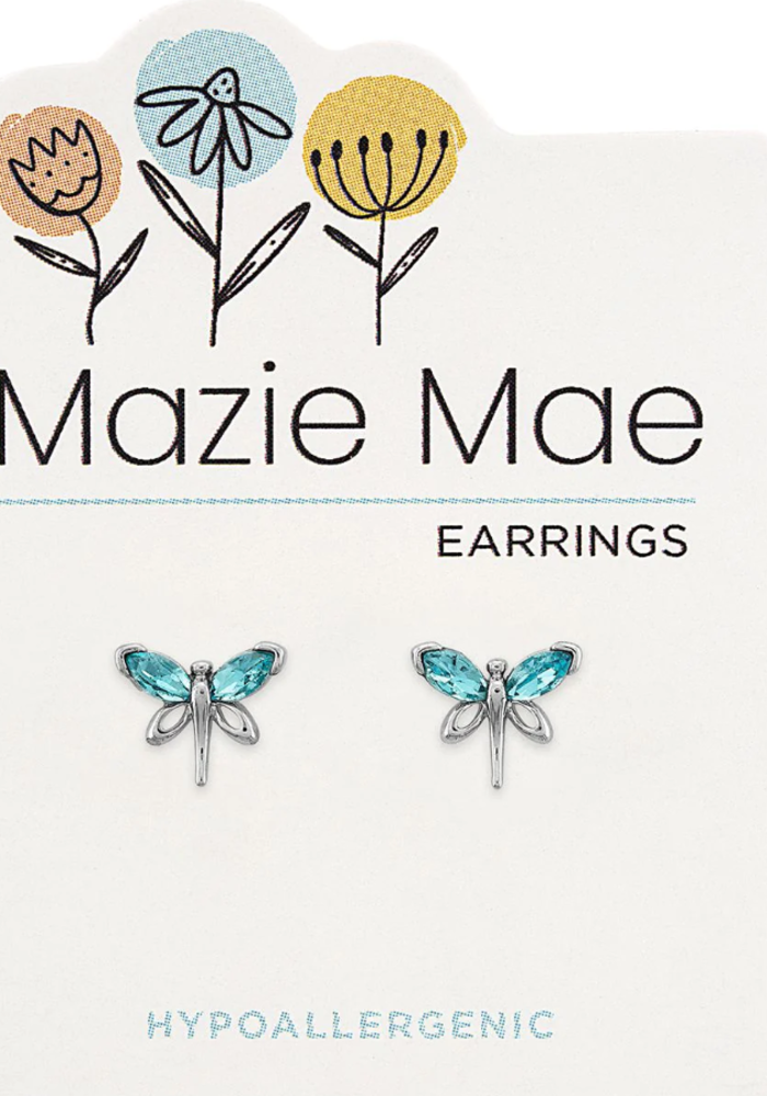 Mazie Mae Silver Aquamarine Dragonfly Stud Earrings