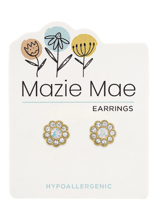 Mazie Mae Gold White Opal Flower Stud Earrings