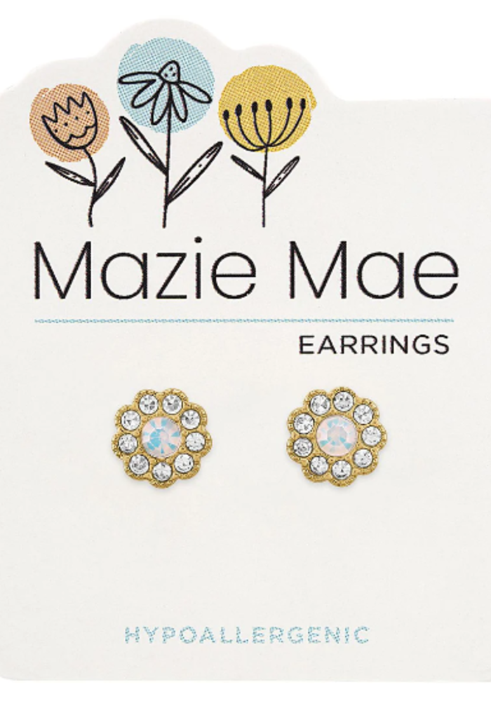 Mazie Mae Gold White Opal Flower Stud Earrings