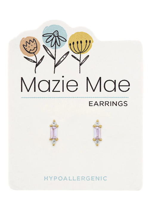 Mazie Mae Gold Tanzanite Baquette with Crystal Stud Earrings