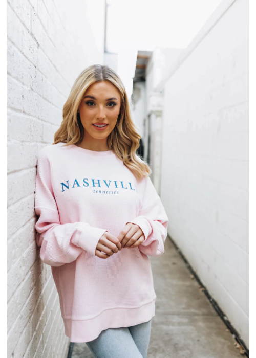 The NASH Collection The NASHVILLE Cozy Corded Crewneck |  Light Pink