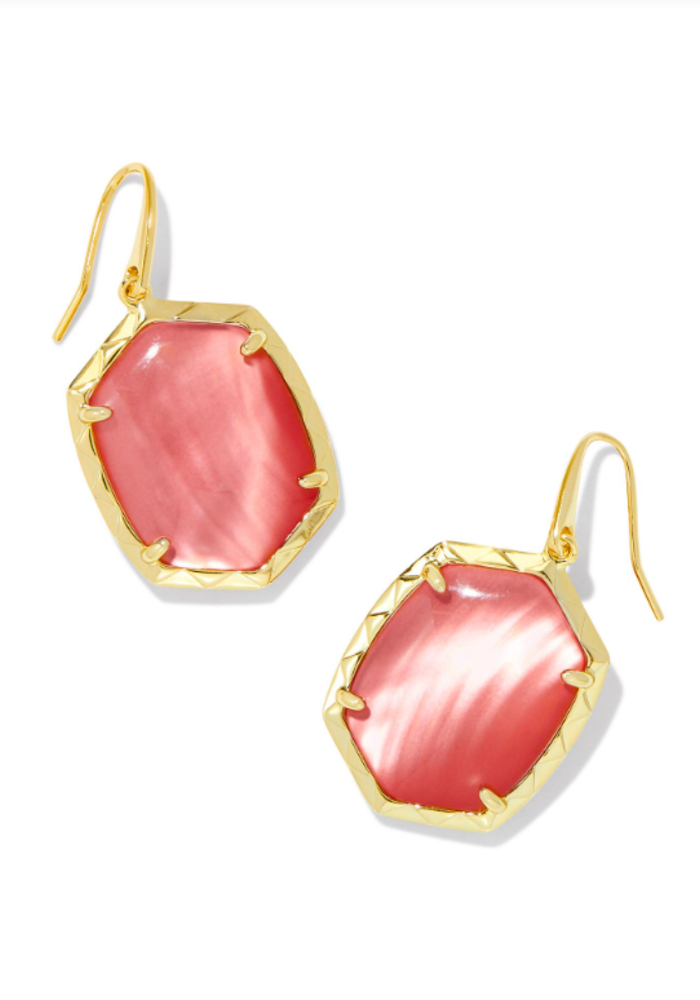 The Daphne Gold Drop Earring in Coral Pink Mother of Pearl