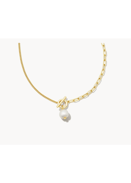 Kendra Scott The Leighton Gold White Pearl Chain Necklace