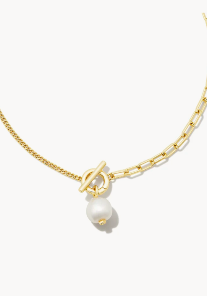 The Leighton Gold White Pearl Chain Necklace