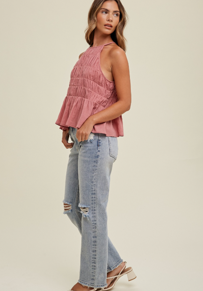 The Aly High Neck Smocked Top