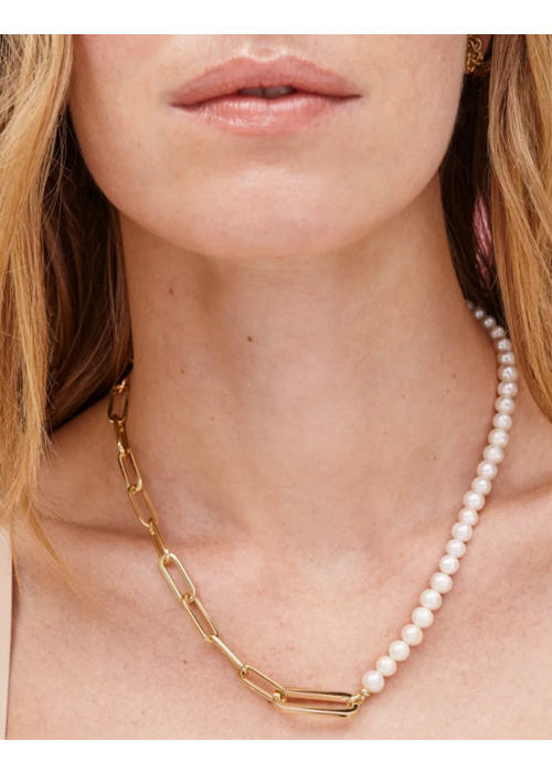Kendra Scott The Ashton Gold Half Chain Necklace in White Pearl