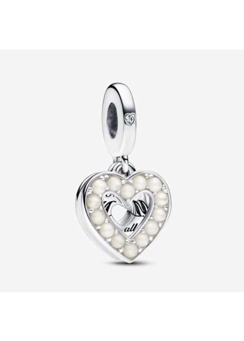 Pandora Pearlescent White Heart Double Dangle Charm
