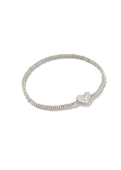 Kendra Scott The Ari Pave Heart Stretch Bracelet in White Crystal