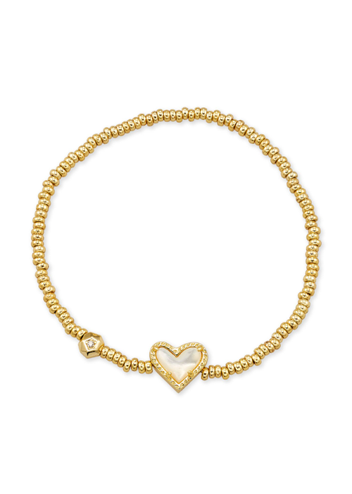 Kendra Scott The Ari Gold Heart Stretch Bracelet in Ivory Mother of Pearl