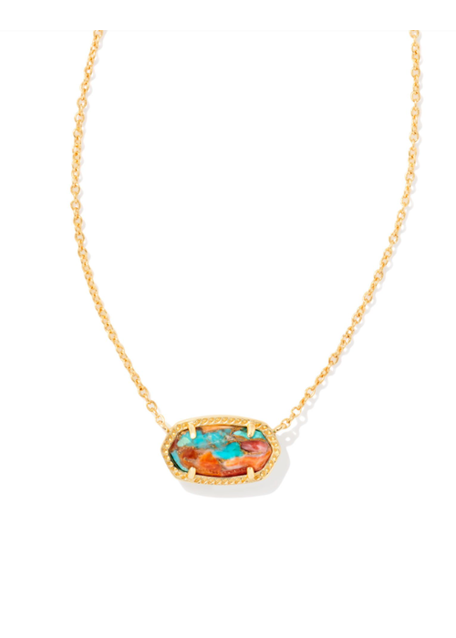 Kendra Scott The Elisa Necklace Gold Bronze Veined Turquoise Magnesite Red Oyster