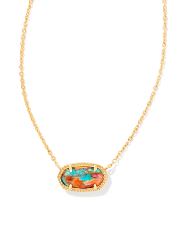 The Elisa Necklace Gold Bronze Veined Turquoise Magnesite Red Oyster