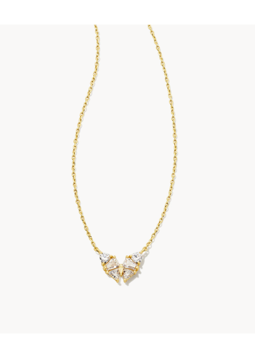 Kendra Scott The Blair Gold Butterfly Small Short Pendant Necklace in White Crystal