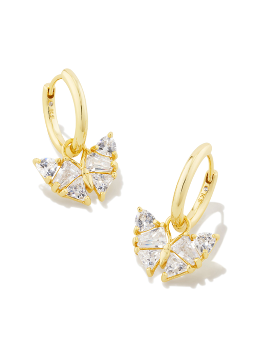 Kendra Scott The Blair Gold Butterfly Huggie Earrings in White Crystal