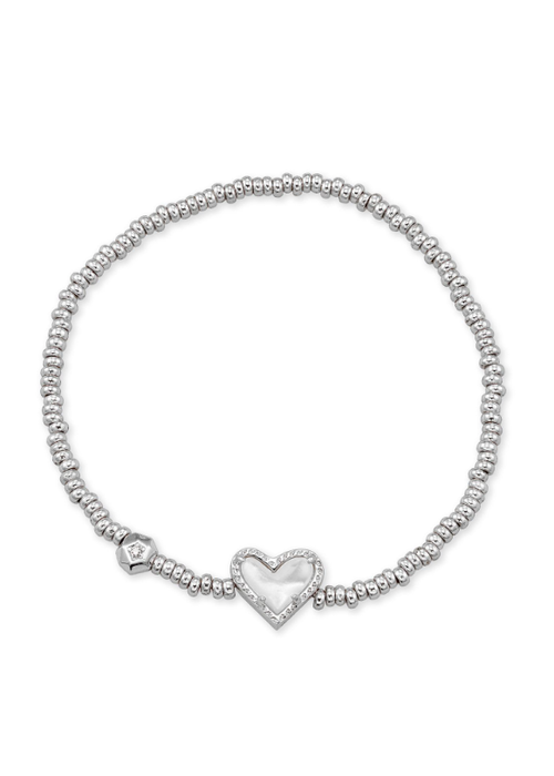 Kendra Scott The Ari Heart Stretch Bracelet in Silver Ivory Mother of Pearl