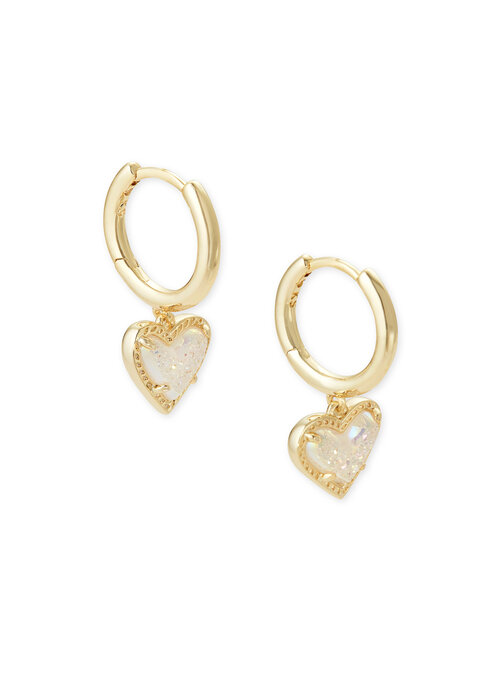 Kendra Scott The Ari Heart Gold Huggie Earrings in Iridescent Drusy