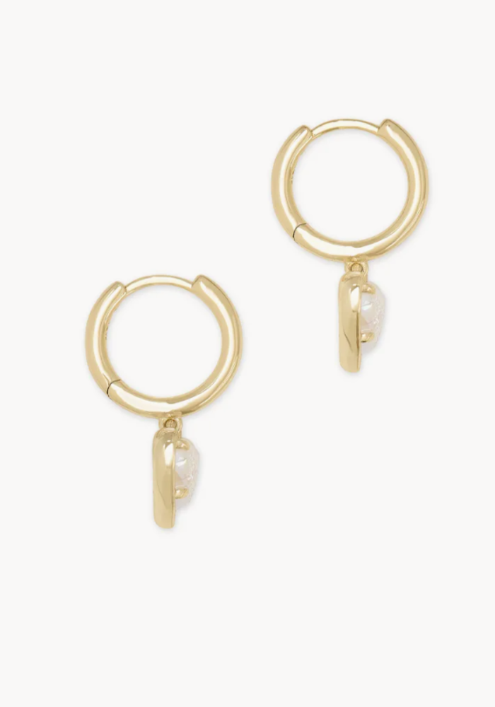 The Ari Heart Gold Huggie Earrings in Iridescent Drusy