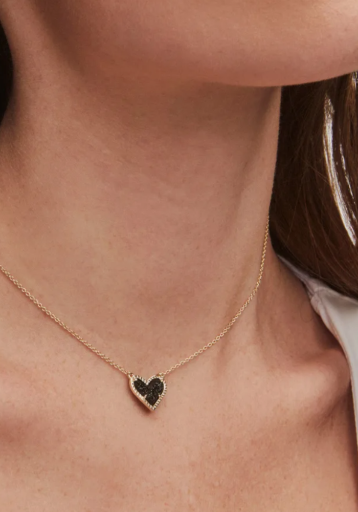 The Ari Heart Gold Pendant Necklace in Black Drusy