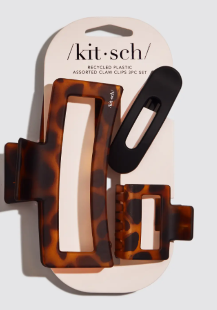 Assorted Rectangle Open Claw Clips |  Black + Tortoise Shell