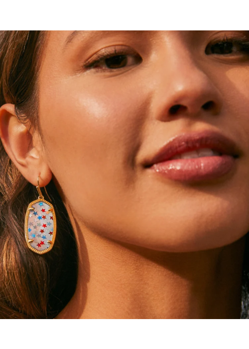 Kendra Scott The Elle Gold Earring in Red White Blue Illusion