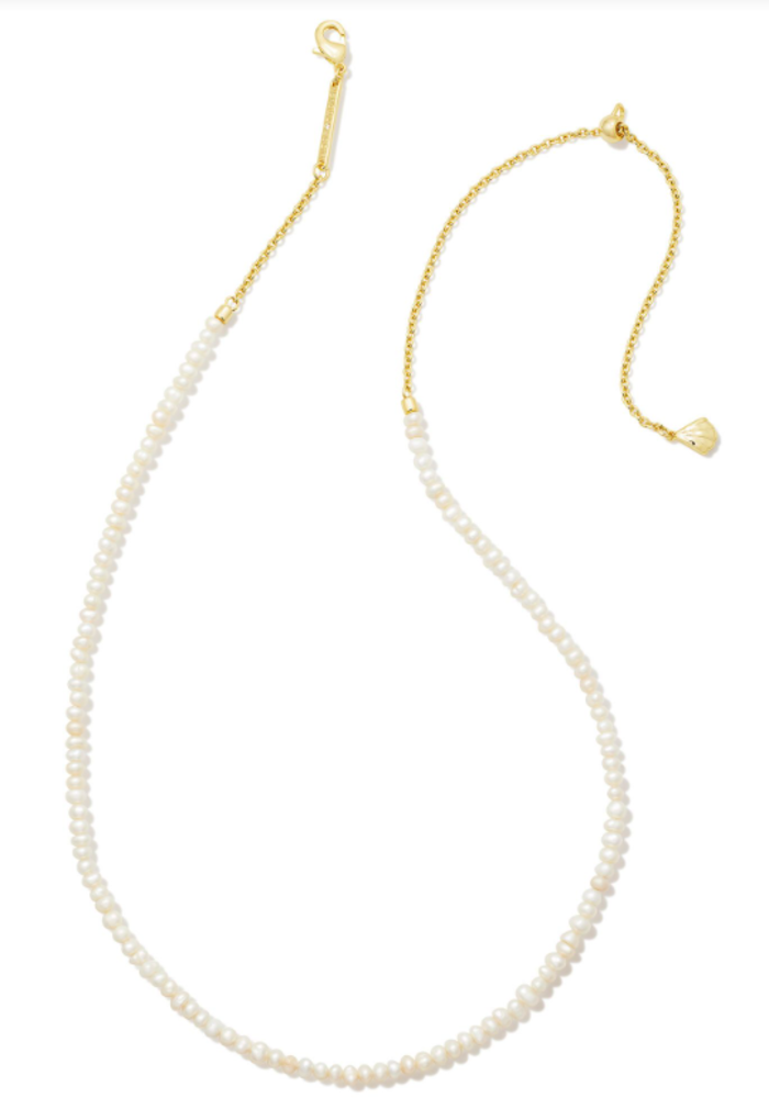 The Lolo Gold Strand Necklace in White Pearl