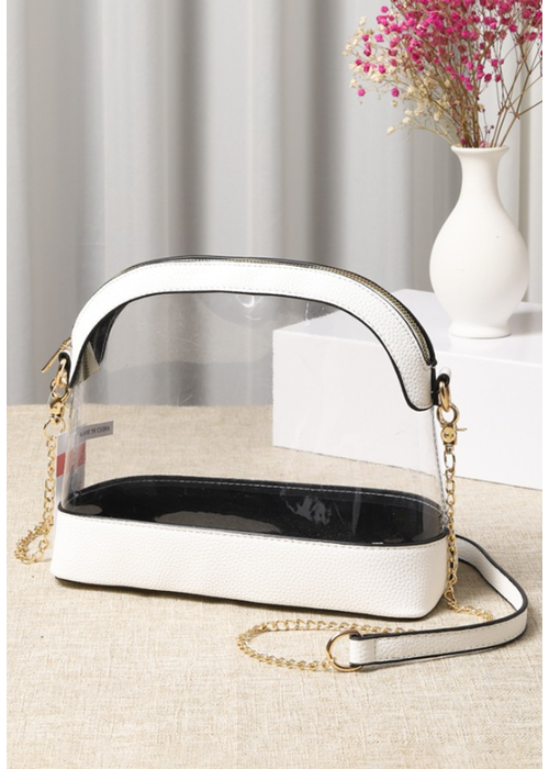 Clear Stadium Bag with Chain Strap | White