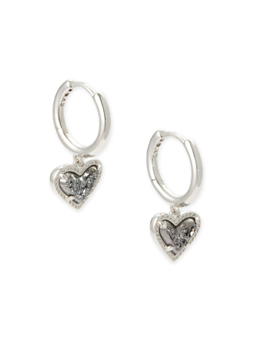 Kendra Scott The Ari Heart Silver Huggie Earrings in Platinum Drusy