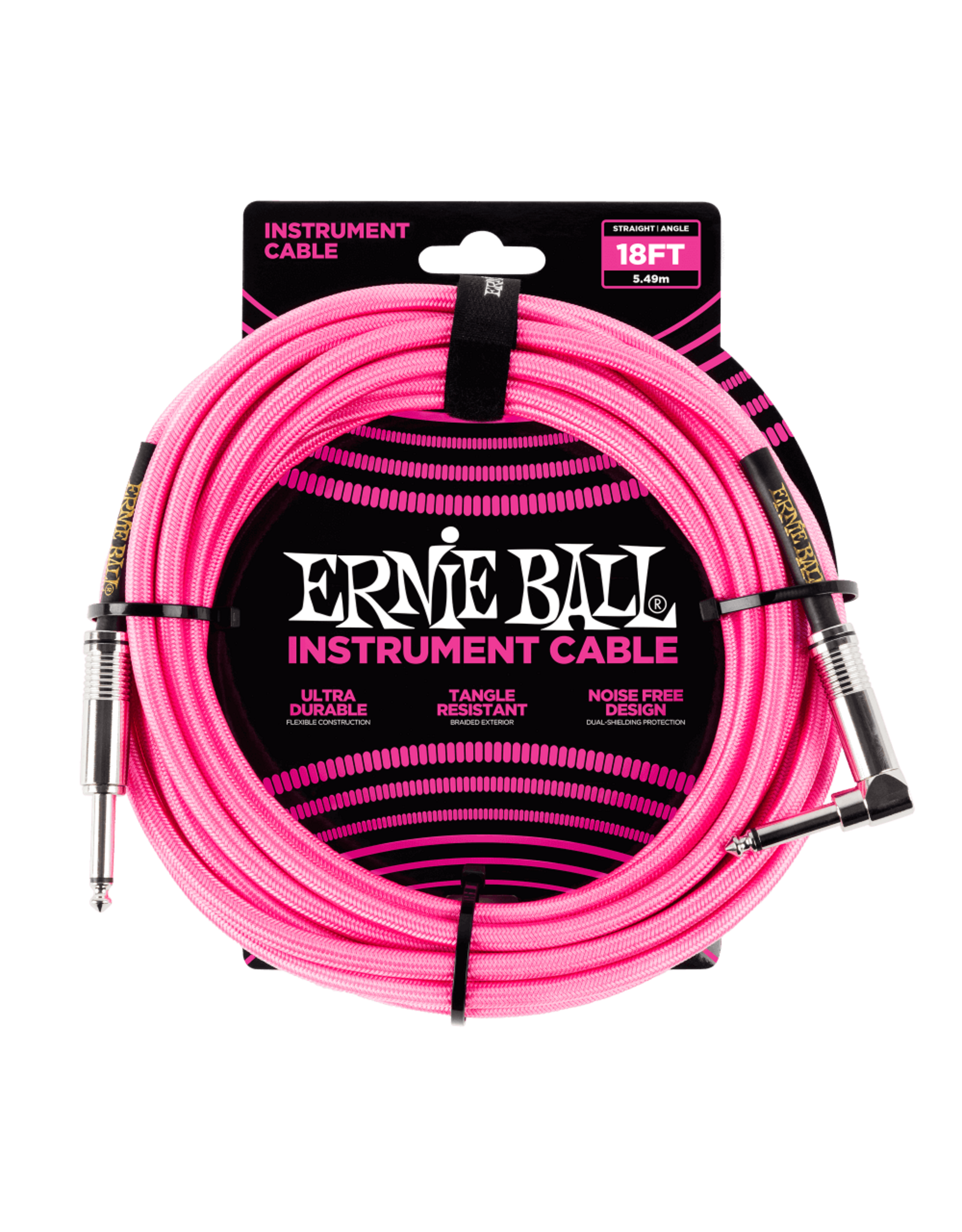 Ernie Ball Ernie Ball 18' Braided Straight/Angle Instrument Cable - Neon Pink