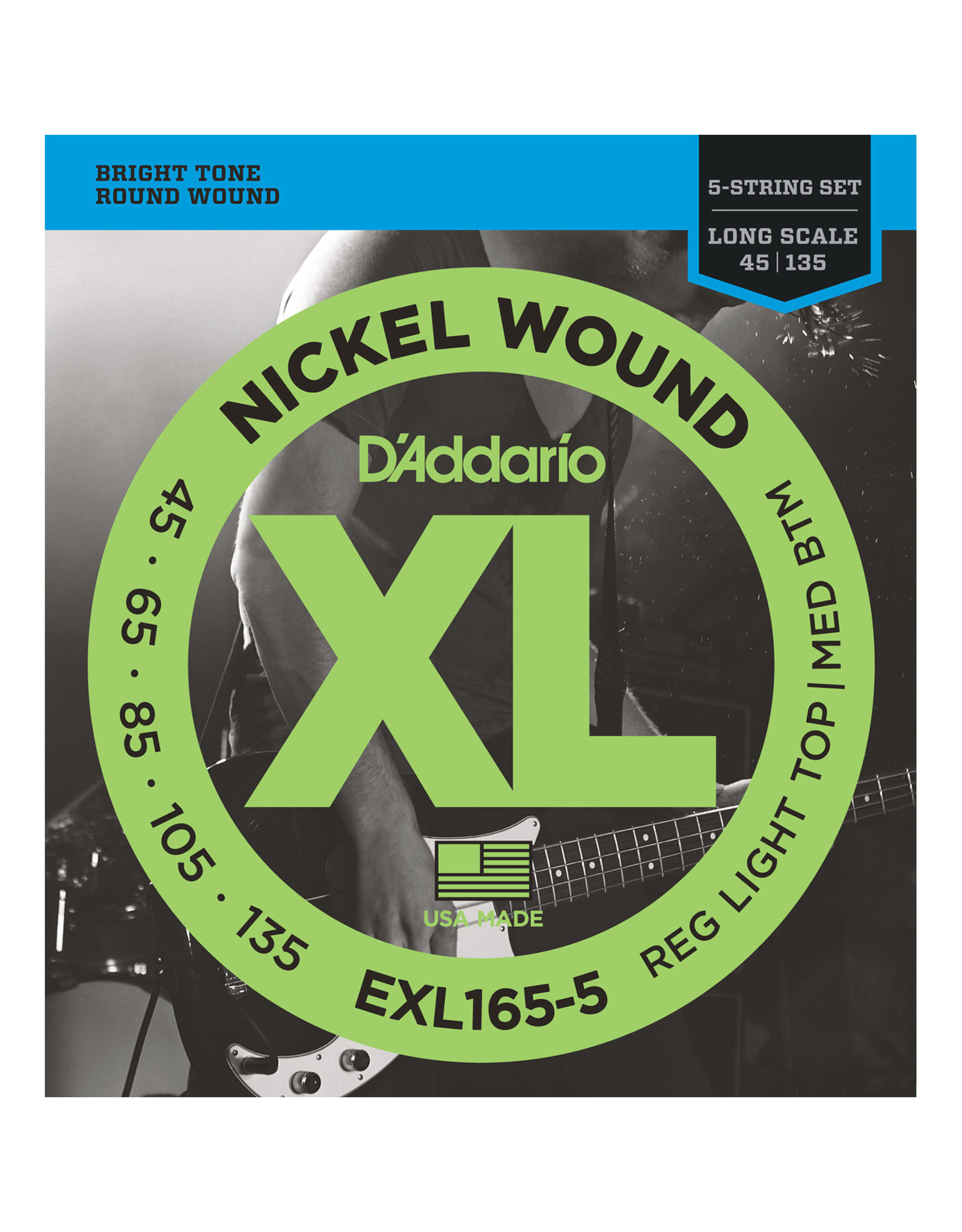 D'Addario D'Addario EXL165-5 Nickel Reg. Light Bottom, Medium Top 5 String Bass 45-135