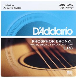 D'Addario D'Addario EJ38 12-String Phosphor Bronze Light Gauge 10-47, Acoustic Strings