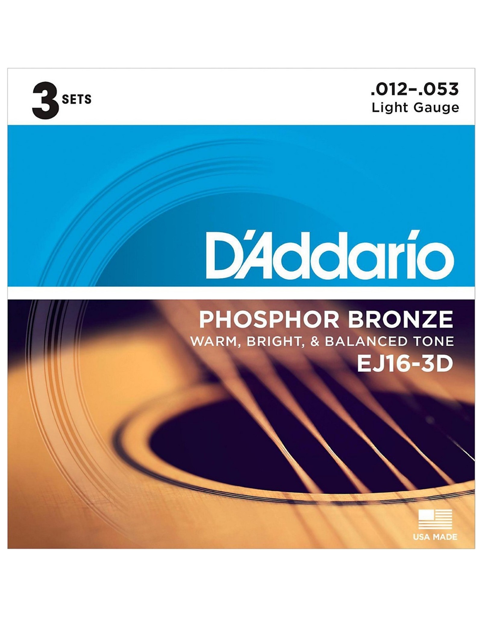 D'Addario D'Addario EJ16-3D 3-Pack Phosphor Bronze Acoustic Strings