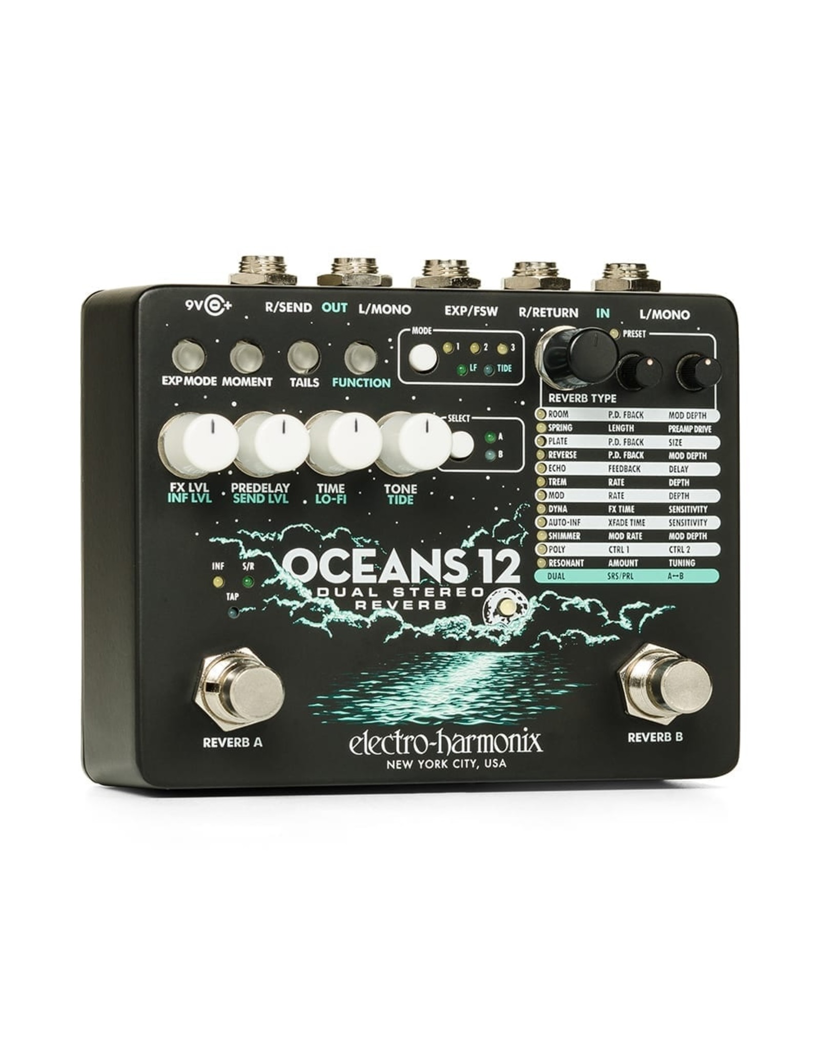 Electro-Harmonix EHX Oceans 12, Dual Stereo Reverb, 9.6 DC-200 PSU included
