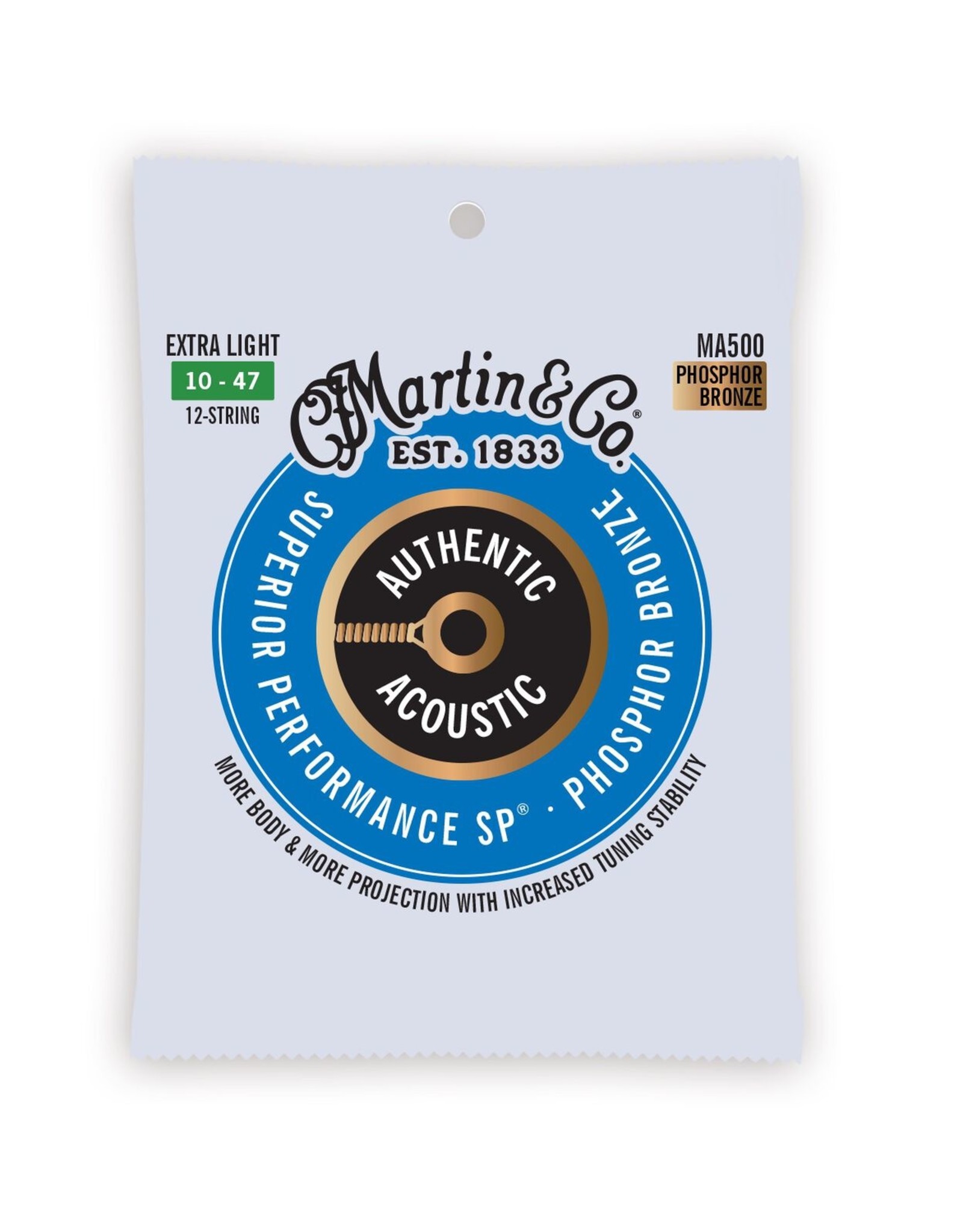 MARTIN Martin Guitar MA500 Authentic Acoustic Extra Light 12-String Guitar Strings, Phosphor Bronze