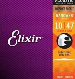 ELIXIR Elixir Strings Nanoweb Phosphor Bronze Acoustic Guitar Strings - .010-.047 Extra Light