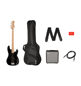 Squier Squier Affinity Series Precision Bass PJ Pack, Maple Fingerboard, Black, Gig Bag, Rumble 15 - 120V