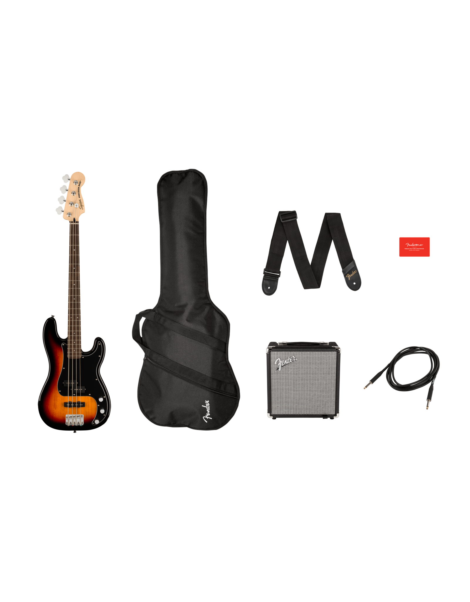 Squier Squier Affinity Series Precision Bass PJ Pack, Laurel Fingerboard, 3-Color Sunburst, Gig Bag, Rumble 15 - 120V