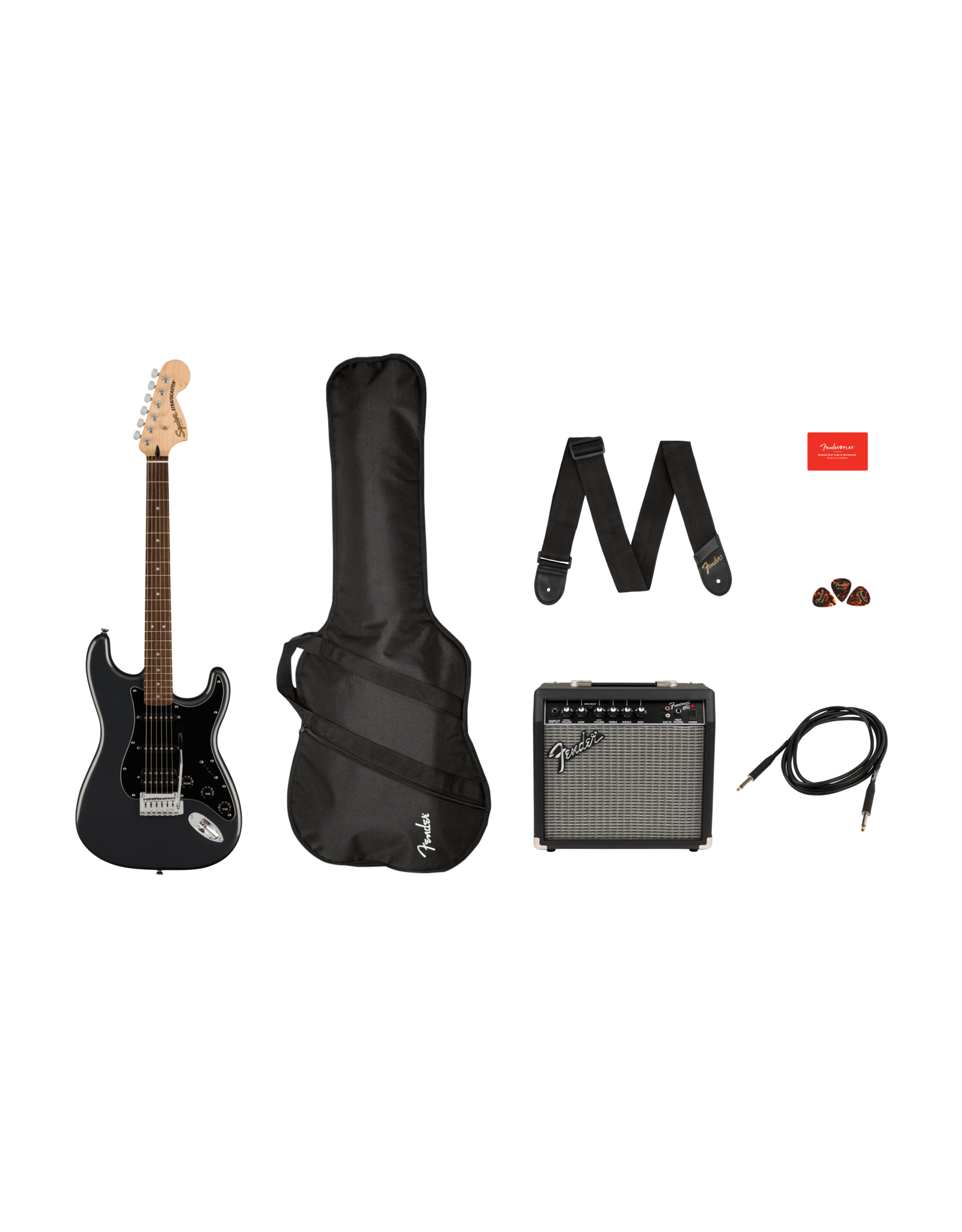 Squier Squier Affinity Series™ Stratocaster® HSS Pack, Laurel Fingerboard, Charcoal Frost Metallic, Gig Bag, 15G - 120V