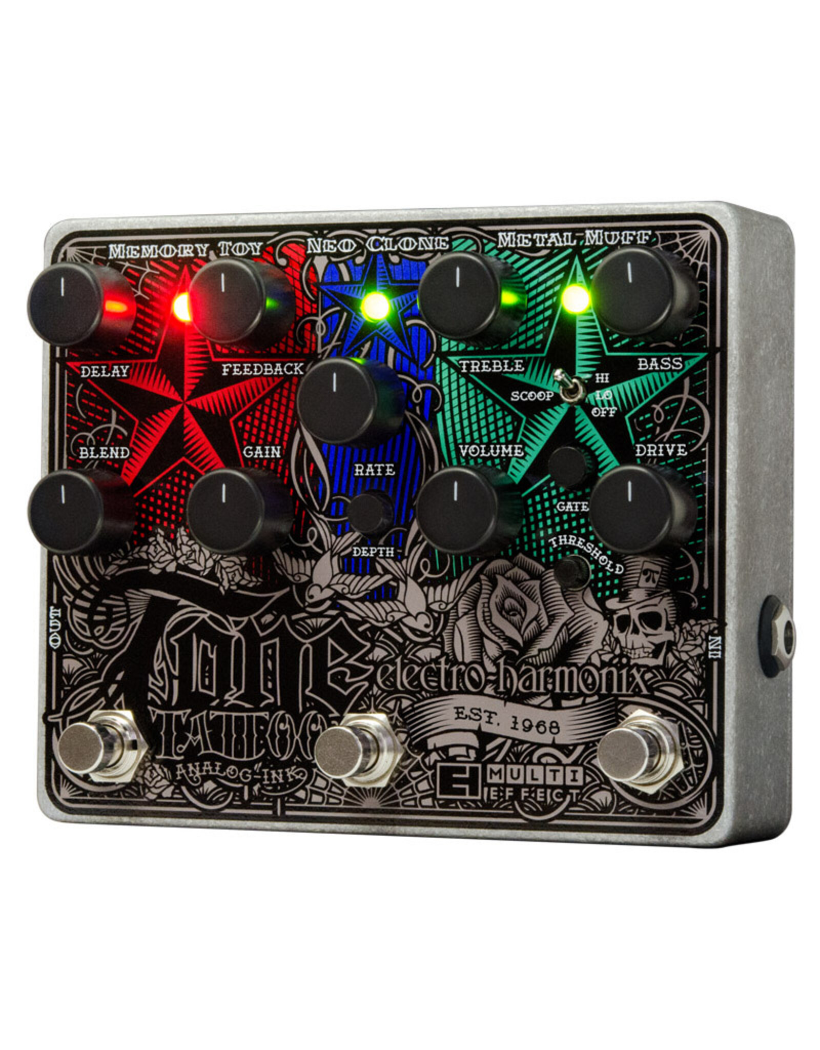 Electro-Harmonix EHX Tone Tattoo Multi-effects pedal: Metal Muff, Neo Clone, Memory Toy, 9.6DC-200 PSU included