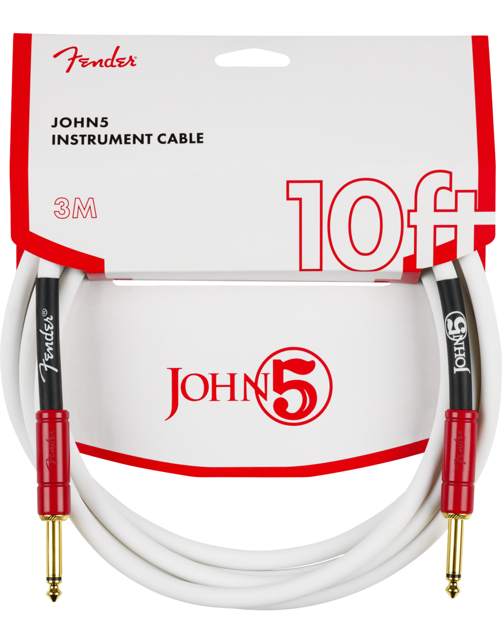 Fender Fender John 5 Instrument Cable, White and Red, 10'