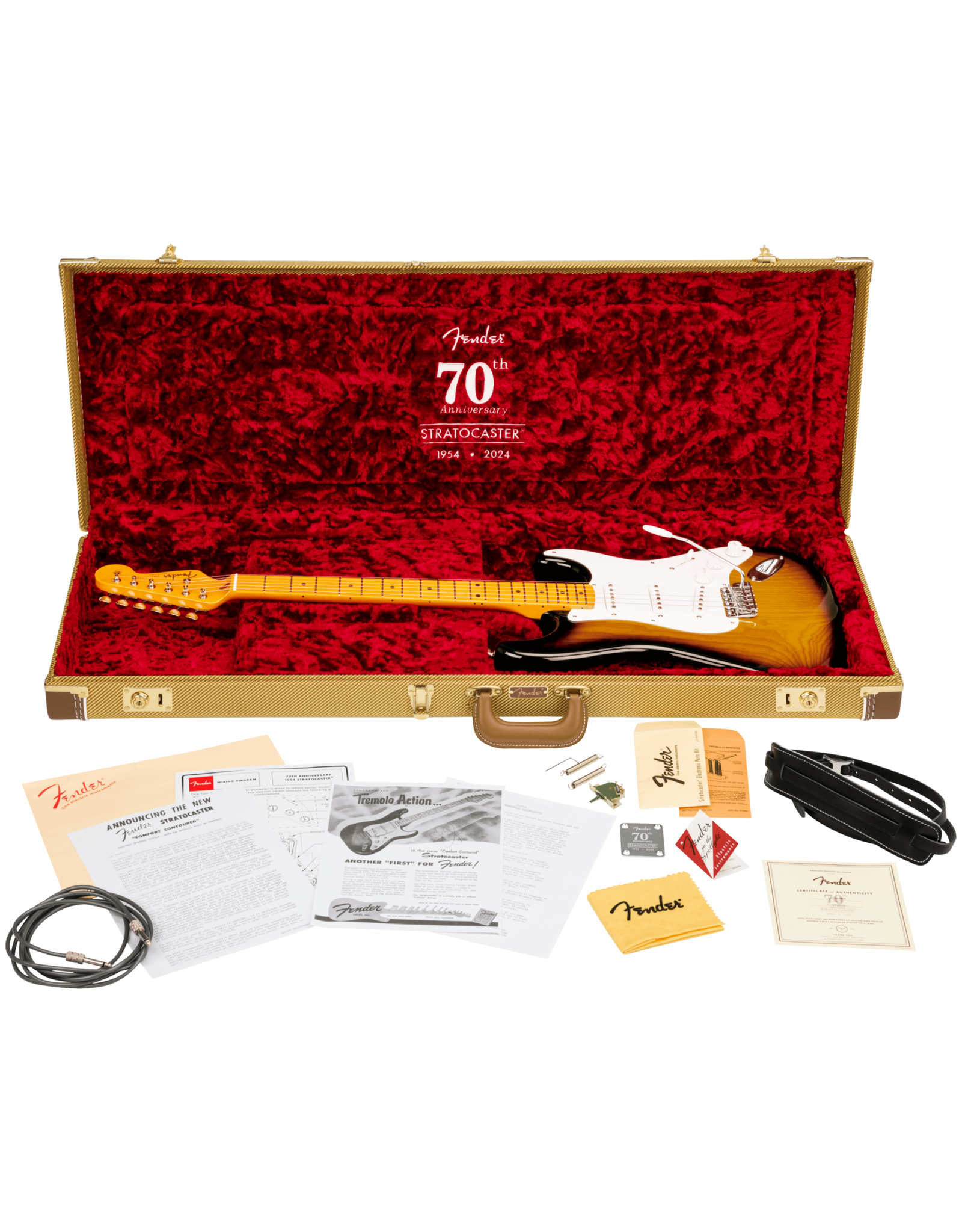 Fender Fender 70th Anniversary American Vintage II 1954 Stratocaster, 2-Color Sunburst w/ Vintage-Style Tweed Case