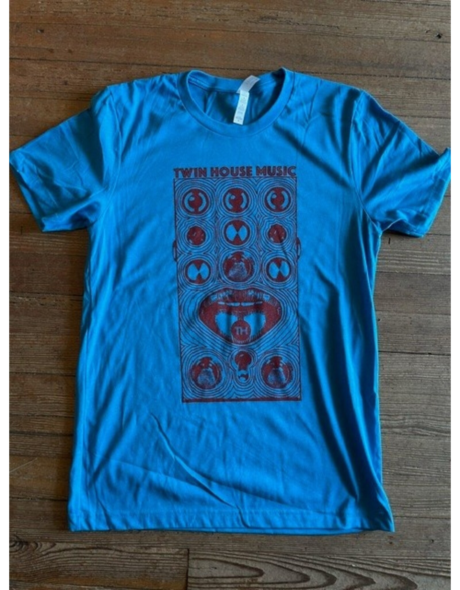 Twin House Music Twin House Music Pedal Shirt, Neon Blue w/ Red Ink