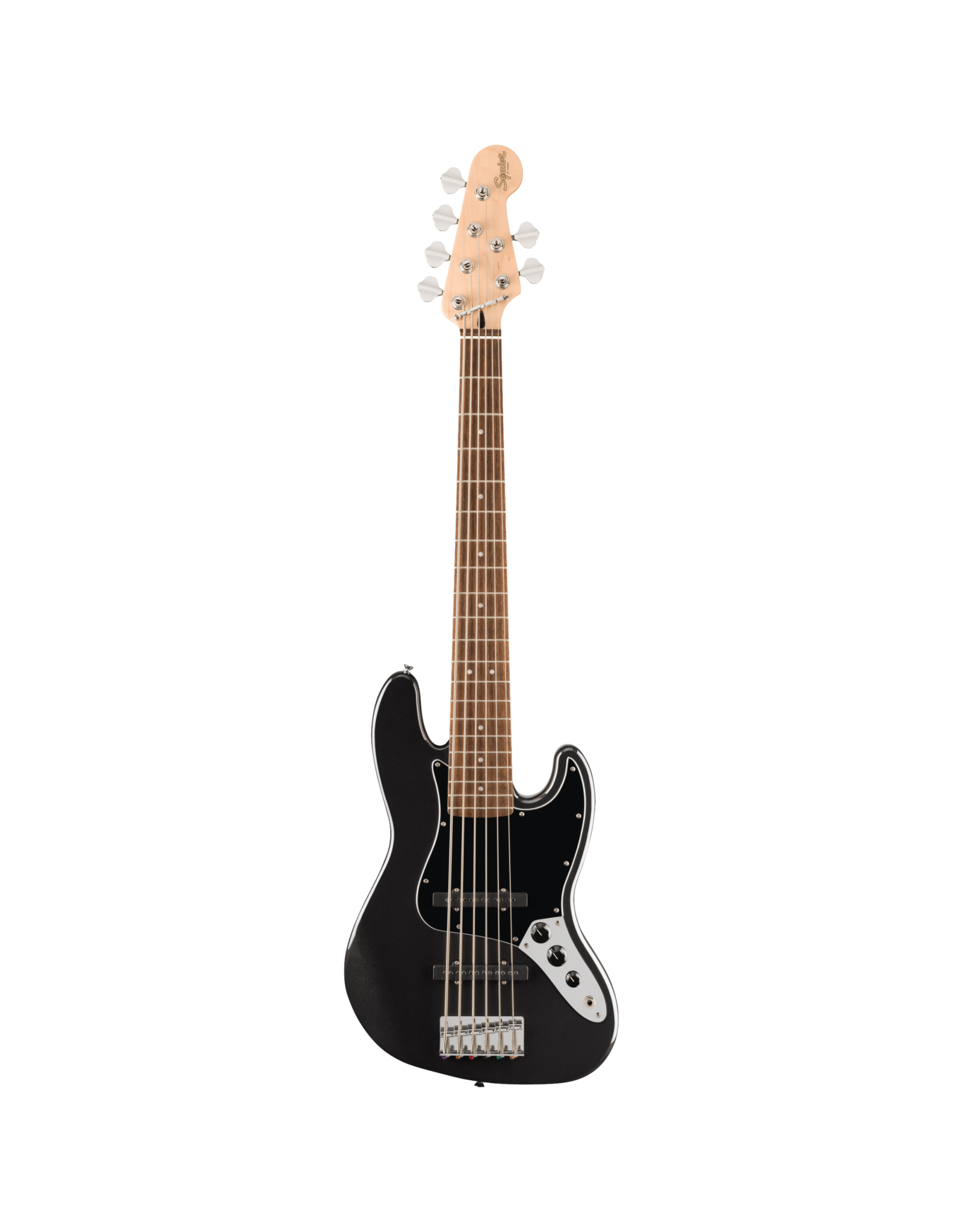 Squier Squier Affinity Series Jazz Bass VI, Laurel Fingerboard, Black Pickguard, Black Metallic, Scratch 'n Dent