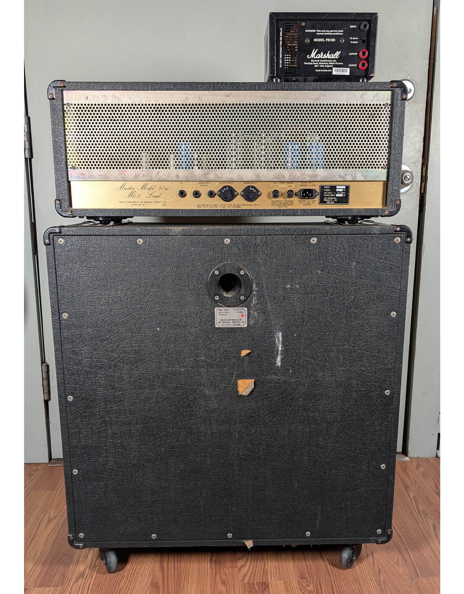 1985 Marshall 2204 JCM800 Lead 50W with 1960A JCM800 4x12 Cabinet and Powerbrake Attenuator Model PB100, Used