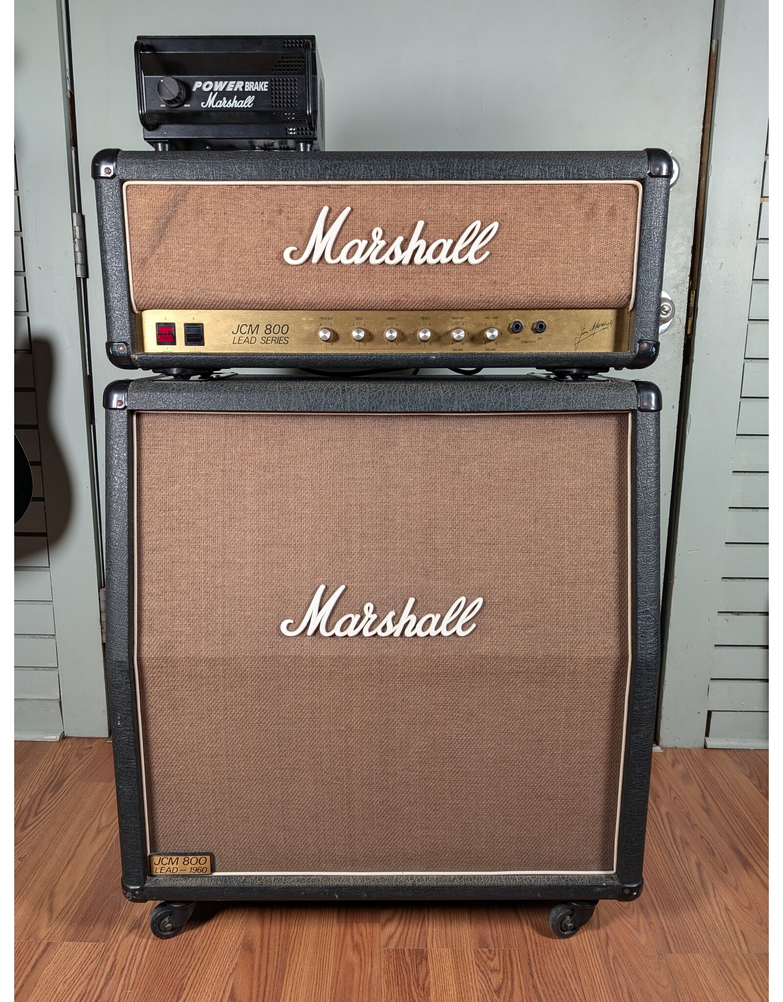 1985 Marshall 2204 JCM800 Lead 50W with 1960A JCM800 4x12 Cabinet and Powerbrake Attenuator Model PB100, Used