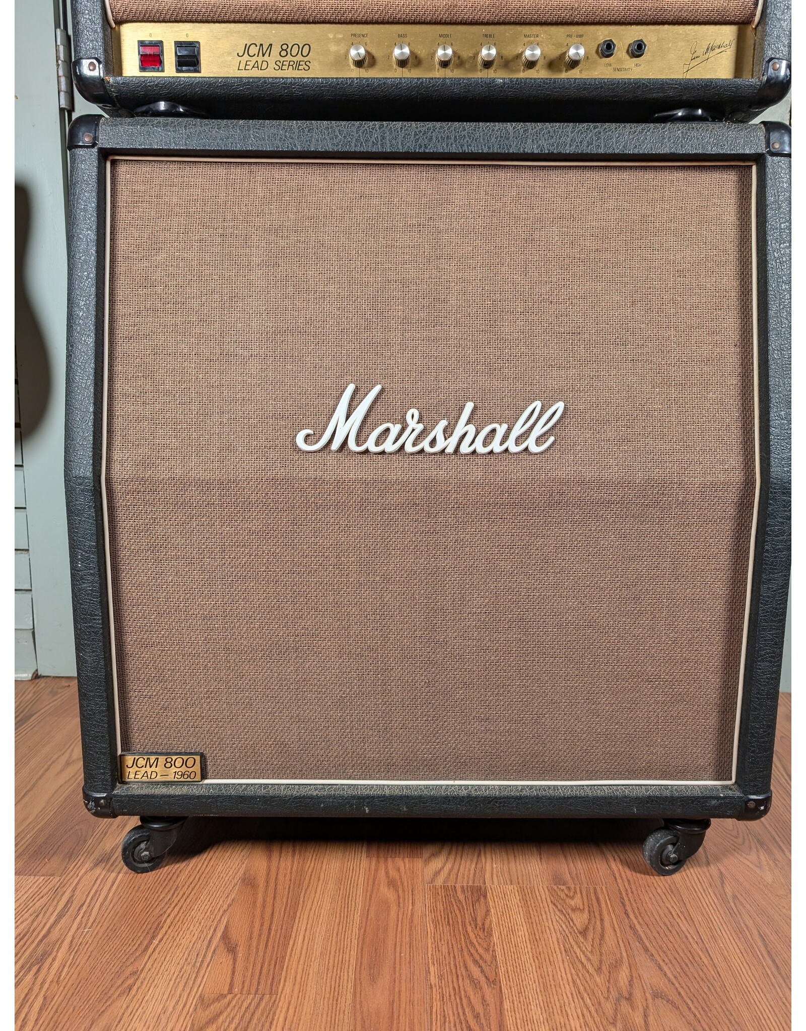 1985 Marshall 2204 JCM800 Lead 50W with 1960A JCM800 4x12 Cabinet and Powerbrake Attenuator Model PB100, Used
