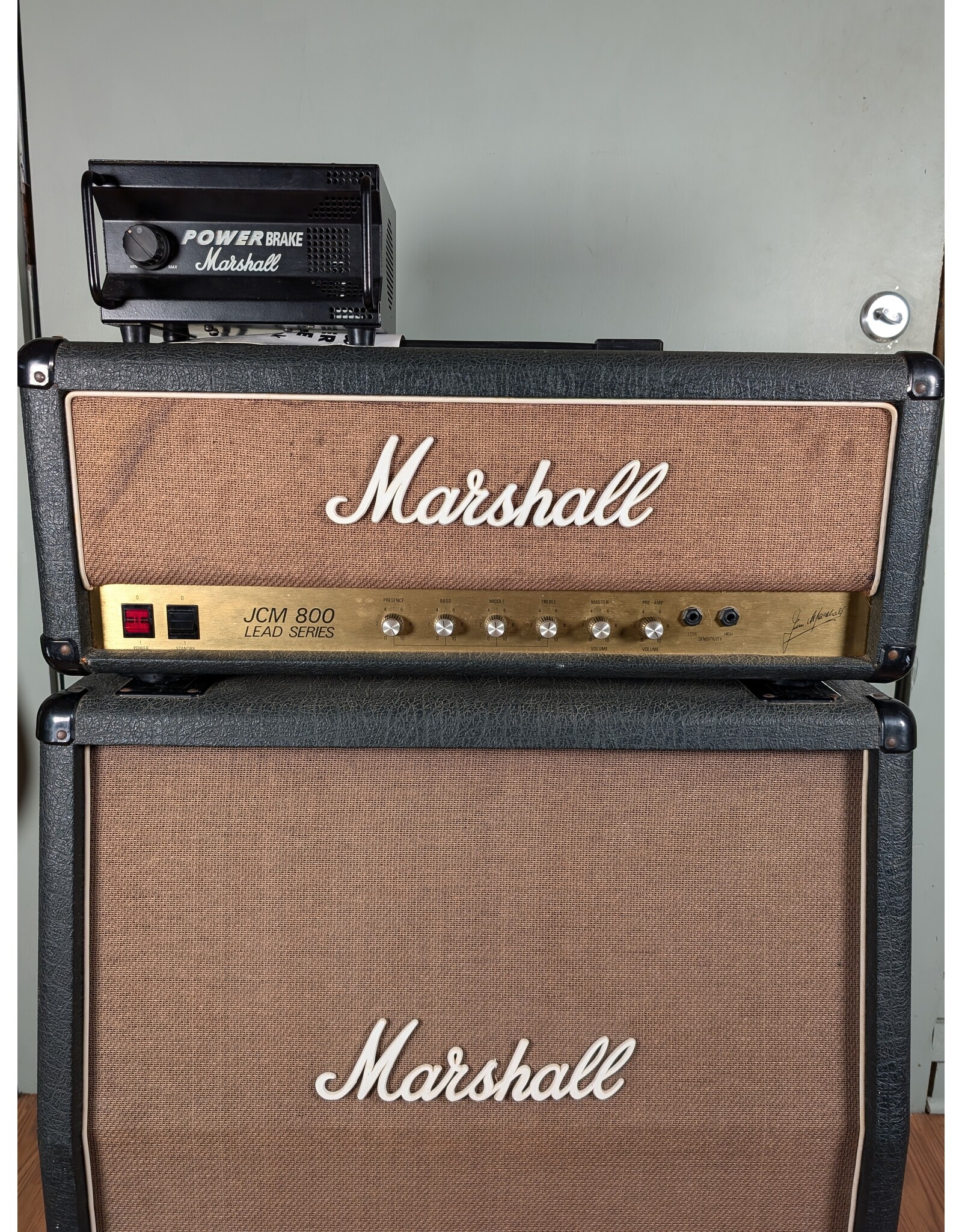 1985 Marshall 2204 JCM800 Lead 50W with 1960A JCM800 4x12 Cabinet and Powerbrake Attenuator Model PB100, Used