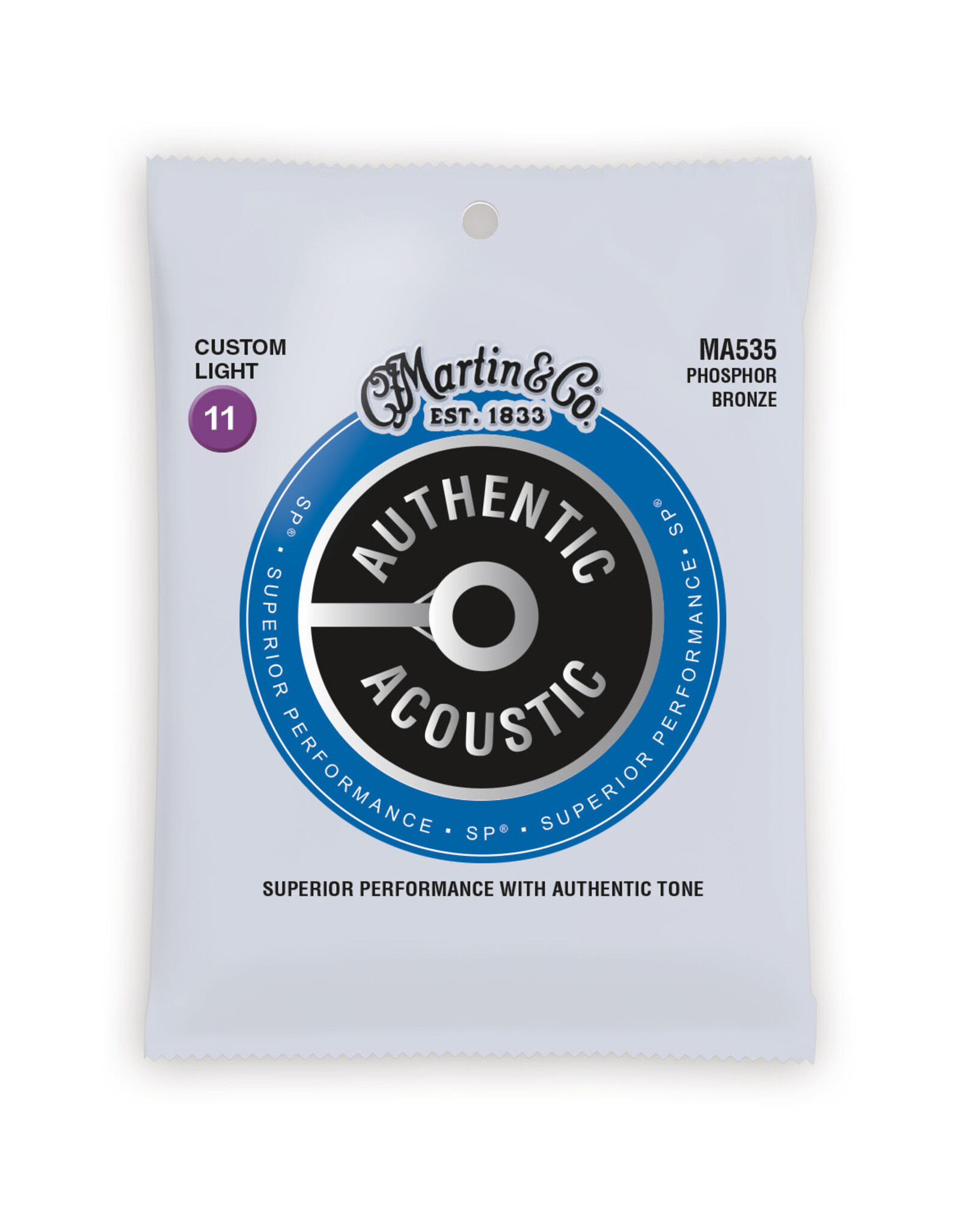 Martin MA535 Authentic Acoustic SP 92/8 Phosphor Bronze Custom Light Guitar Strings. 11-54