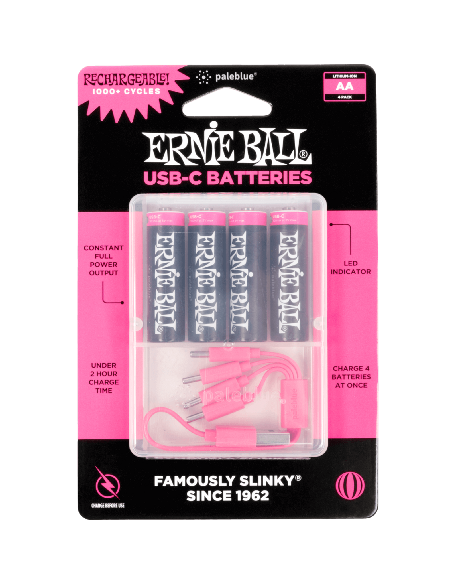 Ernie Ball Ernie Ball USB-C Rechargeable AA Battery by Paleblue - 4-pack