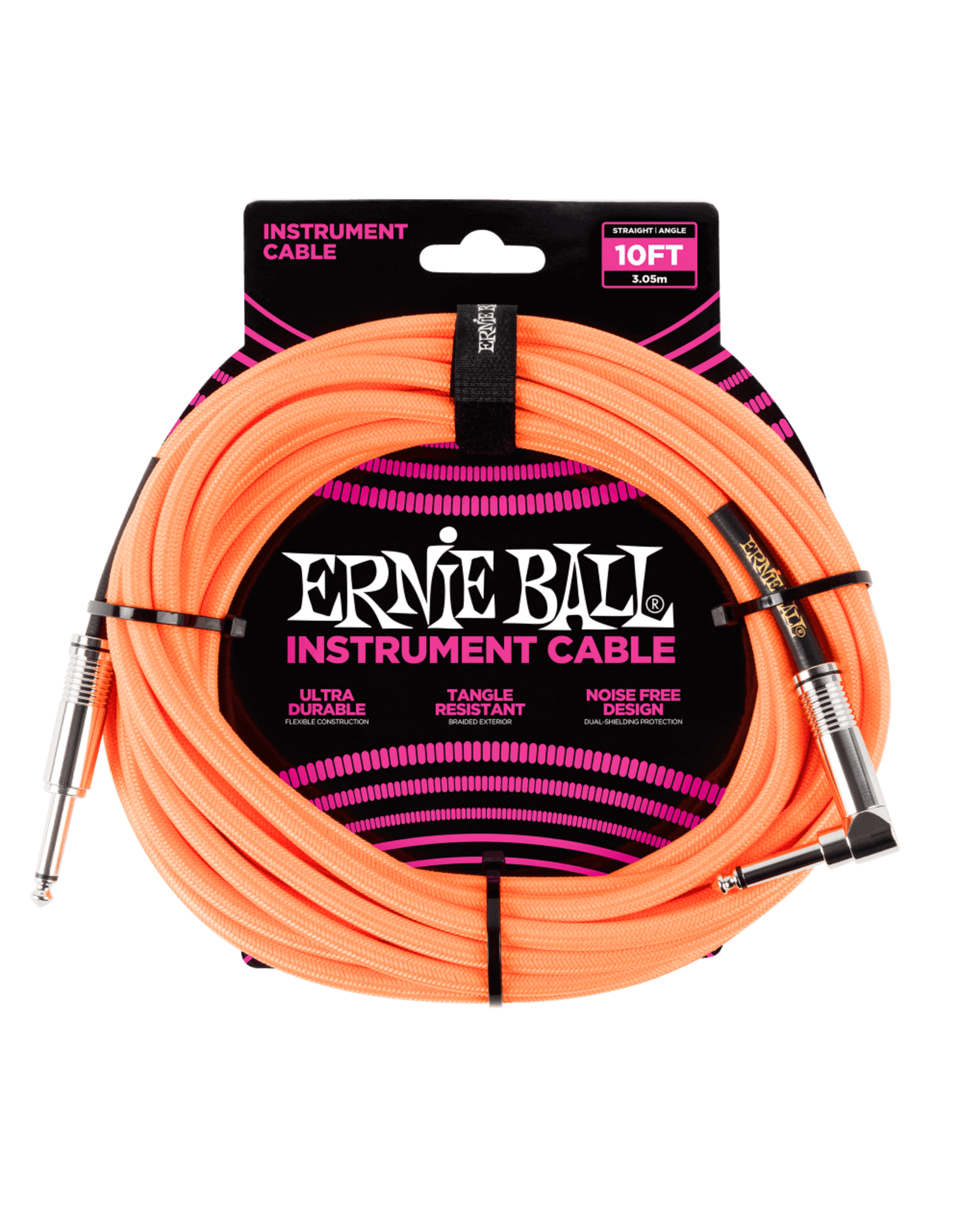 Ernie Ball Ernie Ball 10' Braided Straight / Angle Instrument Cable - Neon Orange